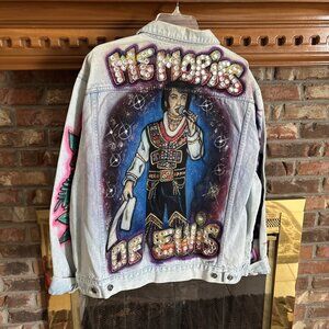 elvis presley Hand Painted And Studded Denim Jacket Size Xl Vintage 1980’s